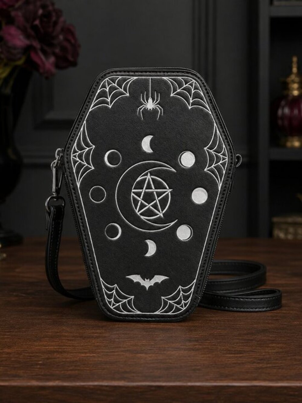 Mad Engine Gothic Coffin Crossbody Bag Pentagram Moon Occult Purse NWT